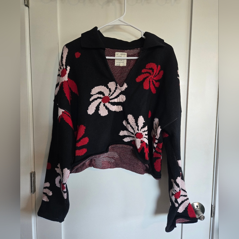FOR DAYS Oversized Floral Crew Sweater in Floral Organic Cotton Size Small